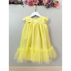 Vestido Infantil Trapézio Amarelo Festas
