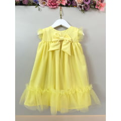 Vestido Infantil Trapézio Amarelo Festas