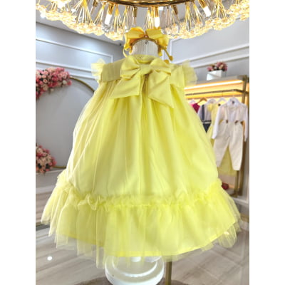 Vestido Infantil Trapézio Amarelo Festas