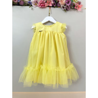 Vestido Infantil Trapézio Amarelo Festas