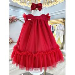 Vestido Infantil Trapézio Vermelho Festas