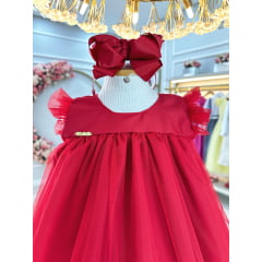 Vestido Infantil Trapézio Vermelho Festas