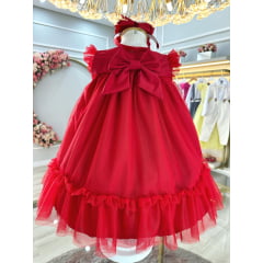 Vestido Infantil Trapézio Vermelho Festas