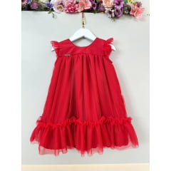 Vestido Infantil Trapézio Vermelho Festas