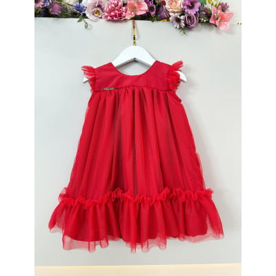 Vestido Infantil Trapézio Vermelho Festas