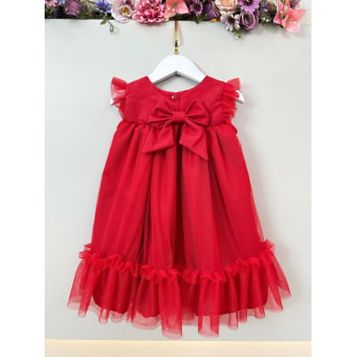 Vestido Infantil Trapézio Vermelho Festas