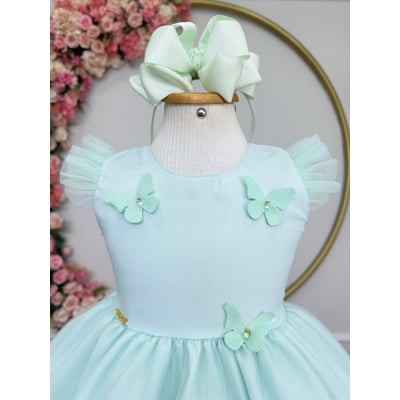 Vestido Infantil Verde Agua Jardim Encantado Apliques Festas