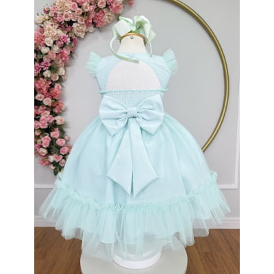 Vestido Infantil Verde Agua Jardim Encantado Apliques Festas