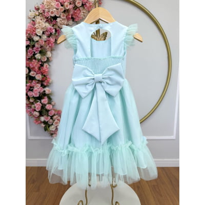 Vestido Infantil Verde Agua Jardim Encantado Apliques Festas