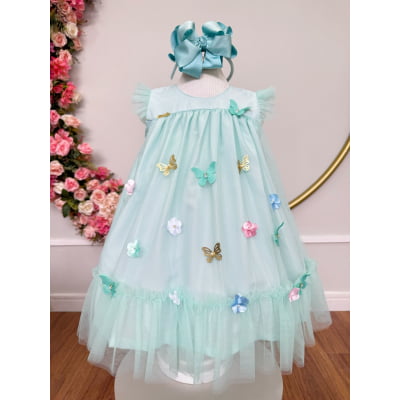 Vestido Infantil Verde Jardim Encantado Luxo Vestido Infantil Verde Jardim Encantado Luxo