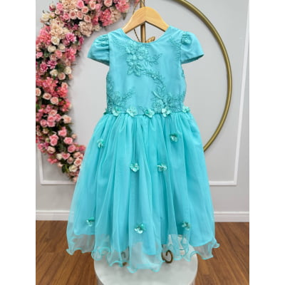 Vestido Infantil Verde Jardim Encantado Renda Metalizada