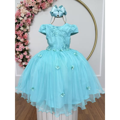 Vestido Infantil Verde Jardim Encantado Renda Metalizada