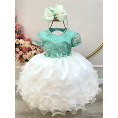 Vestido Infantil Verde Jardim Encantado Saia C/ Babados
