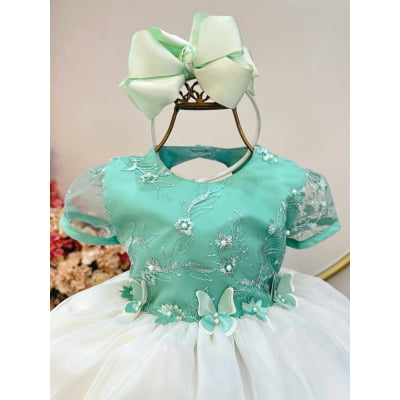 Vestido Infantil Verde Jardim Encantado Saia C/ Babados