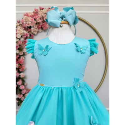 Vestido Infantil Verde Menta Jardim Encantado Apliques Festas