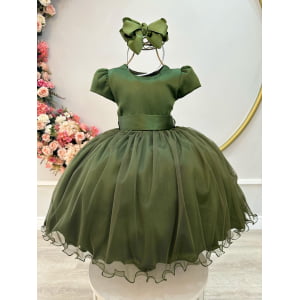 Vestido Infantil Verde Oliva Daminha Festas