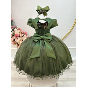 Vestido Infantil Verde Oliva Daminha Festas