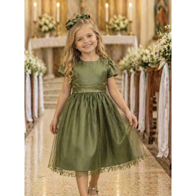 Vestido Infantil Verde Oliva Daminha Festas