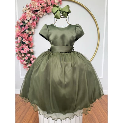 Vestido Infantil Verde Oliva Daminha Festas