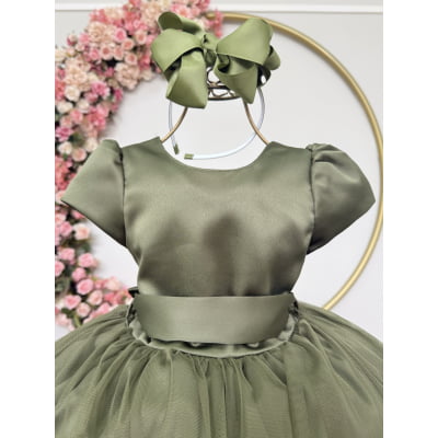 Vestido Infantil Verde Oliva Daminha Festas