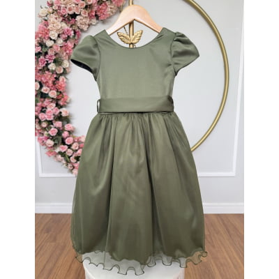 Vestido Infantil Verde Oliva Daminha Festas