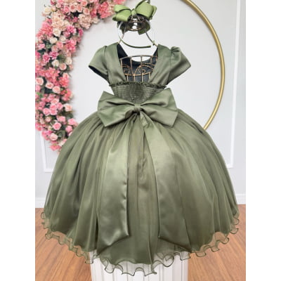 Vestido Infantil Verde Oliva Daminha Festas