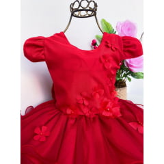 Vestido Infantil Vermelho Babados Renda Apliques Flores