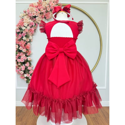 Vestido Infantil Vermelho Jardim Encantado Apliques Festas