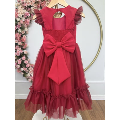 Vestido Infantil Vermelho Jardim Encantado Apliques Festas