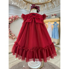 Vestido Infantil Vermelho Escuro Jardim Encantado Luxo