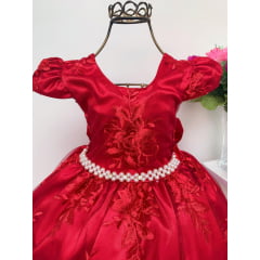 Vestido Infantil Vermelho Realeza Renda Princesa Luxo Festa