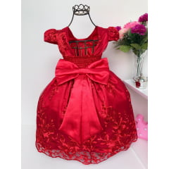 Vestido Infantil Vermelho Realeza Renda Princesa Luxo Festa