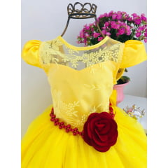 Vestido Infantil Amarelo Princesa Bela Luxo e Brilho