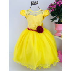 Vestido Infantil Amarelo Princesa Bela Luxo e Brilho