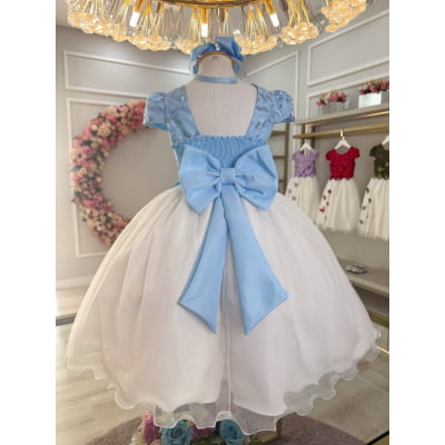 Vestido Infantil Azul C/ Bordado e Borboletas Dama Festas Luxo