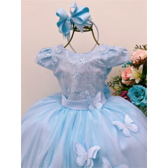 Vestido Infantil Azul Renda C/ Aplique Borboletas Dama