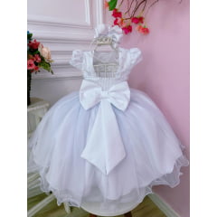 Vestido Infantil Branco C/ Renda e Aplique Borboletas Damas