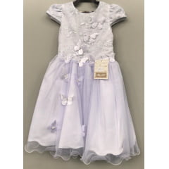 Vestido Infantil Branco C/ Renda e Aplique Borboletas Damas