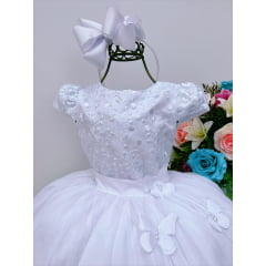 Vestido Infantil Branco C/ Renda e Borboletas Princesas Dama