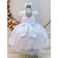 Vestido Infantil Branco C/ Renda e Pérolas Festas Daminhas