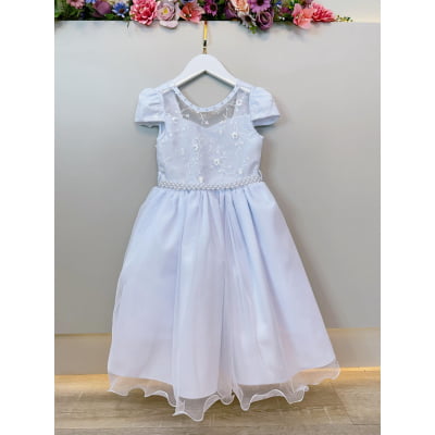 Vestido Infantil Branco C/ Renda e Pérolas Festas Daminhas