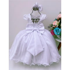 Vestido Infantil Branco Renda C/ Aplique Borboletas Dama Princesa