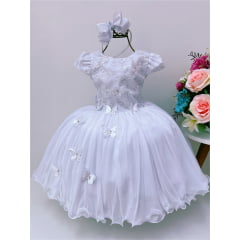 Vestido Infantil Branco Renda C/ Borboletas Dama Princesas