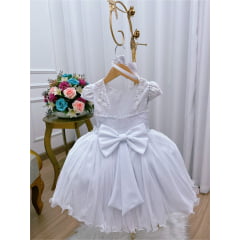 Vestido Infantil Branco Renda C/ Borboletas Dama Princesas