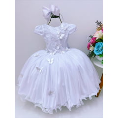 Vestido Infantil Branco Renda Com Borboletas Damas