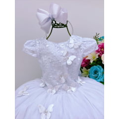 Vestido Infantil Branco Renda Com Borboletas Damas