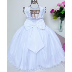 Vestido Infantil Branco Renda Luxo e Pérolas Damas