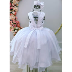 Vestido Infantil Branco Rendado C/ Flores em Aplique Damas