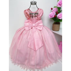 Vestido Infantil Damas de Honra Rosê Luxo Renda Pérolas