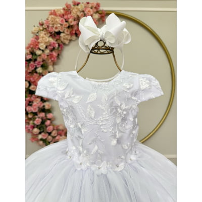 Vestido Infantil Jardim Encantado Branco Festa C/ Renda Luxo
